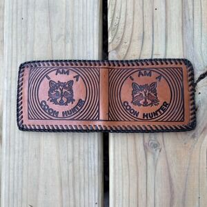 Vintage Handmade Leather Wallet Coon Hunting Bifold Hand Tooled Whipstitch USA